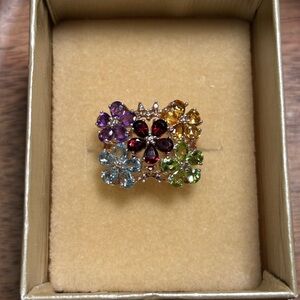 Sterling Silver 925 Topaz, Citrine, Garnet, Amethyst, Multi gemstone Ring Size 7